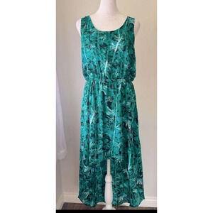 Ambar Dress sz S Teal Green Midi Hi Low Hem Sleeveless Tropical Vacation Cruise